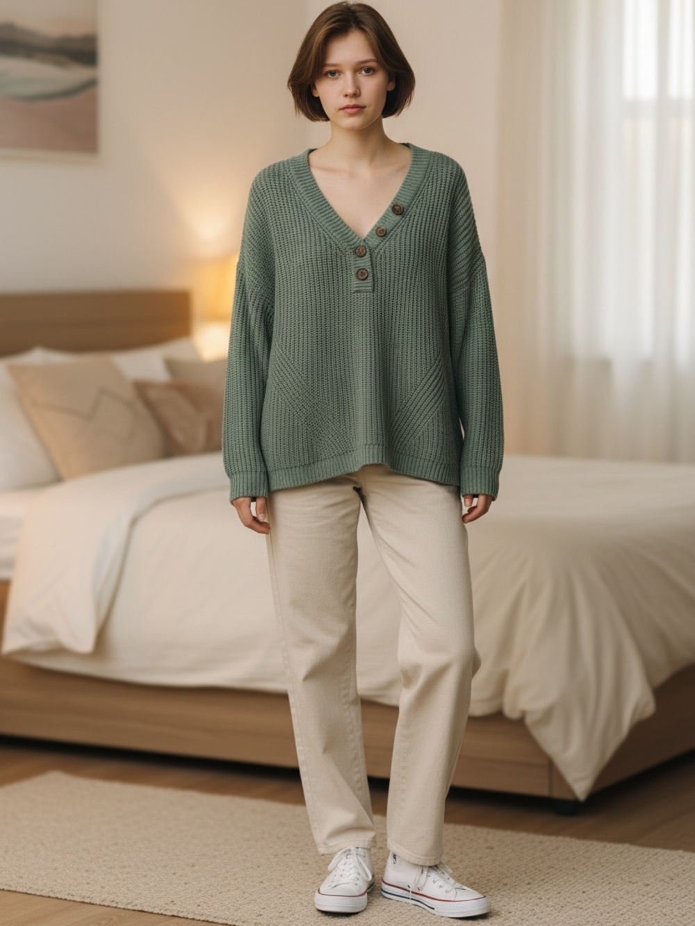 Maurices Olive Green Button-Front V-Neck Sweater